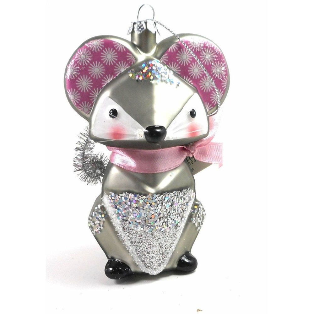 Midwest Ornament CBK Pink and Gray Mouse Glass Christmas